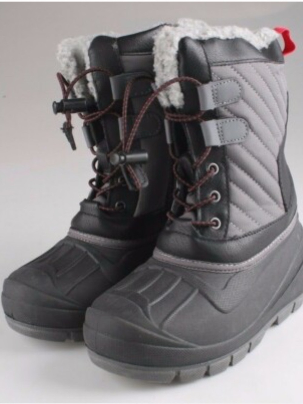 Cat & Jack Gray and Black Kids Thermo Lite Winter Boots with Fleece Lining SZ 3